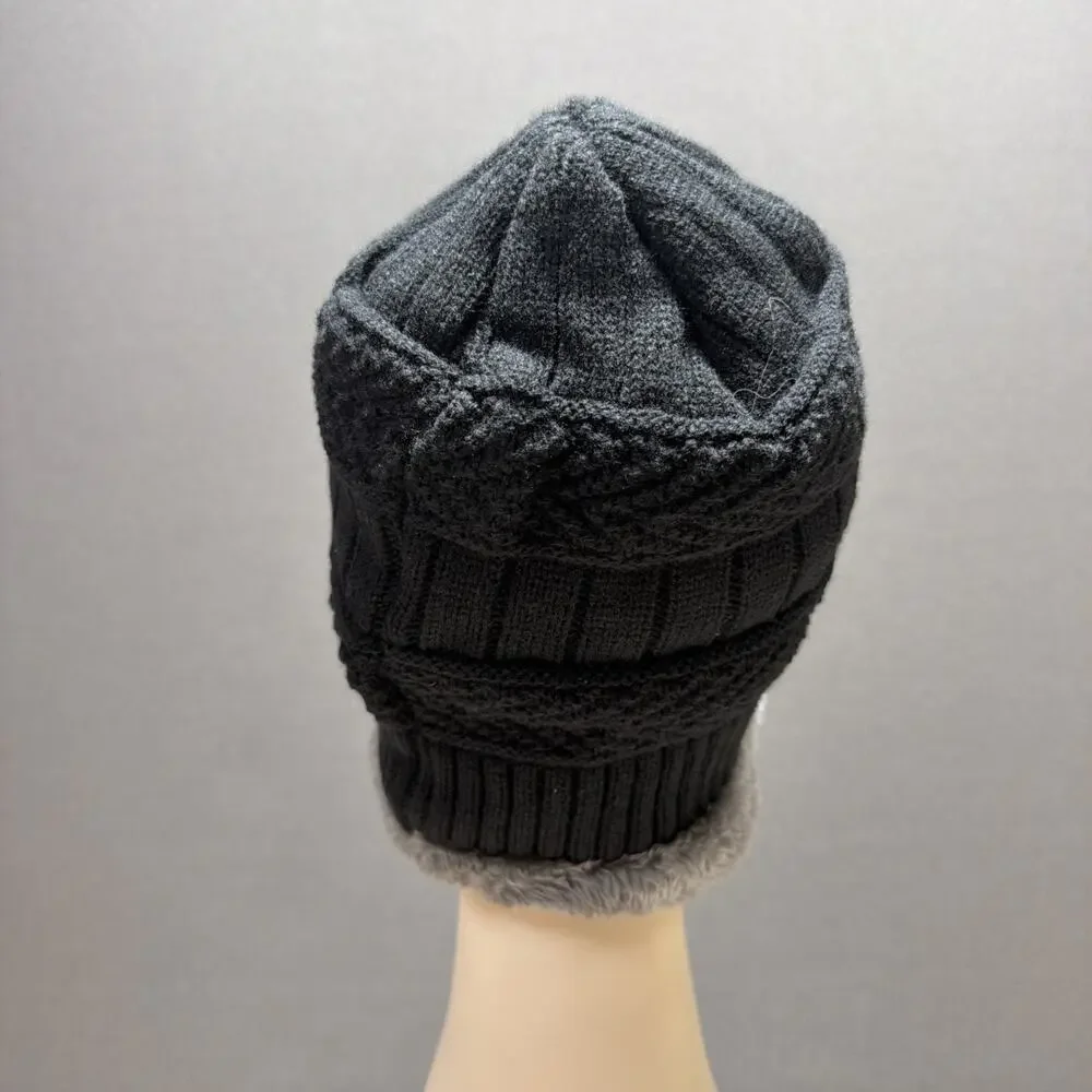 Black Serremo Beanie Hat Sherpa Lined